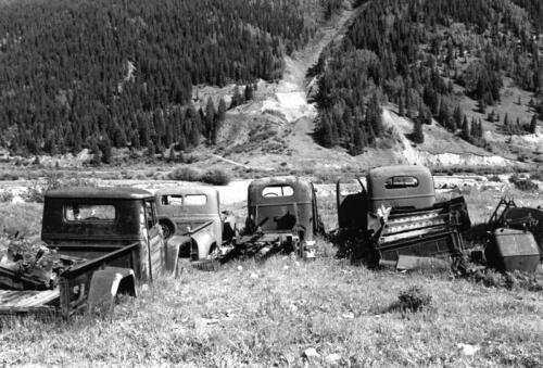 Junk Cars in the Rockies – Colorado, black and white silver gelatin print
