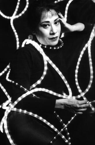 Amy, Portraits with Rope Lights (black-and-white, silver-gelatin print)